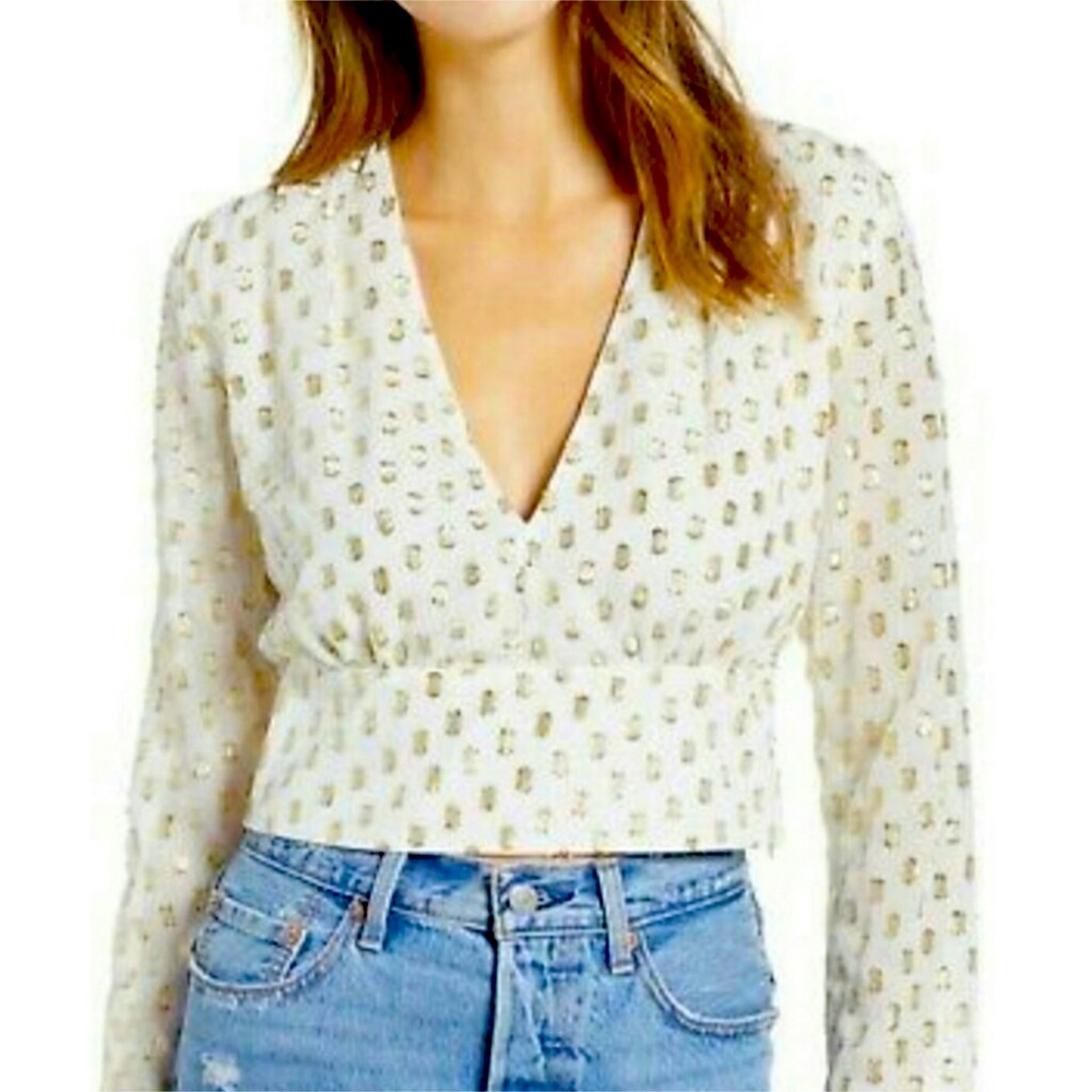 LEITH Ivory Gold Metallic Polka Dot Blouse		NWT